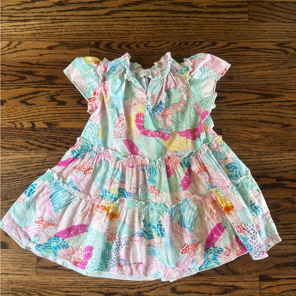Hunter Bell Girls Merritt Painterly Rainbow Cap Sleeve Tiered Dress, Size 4T